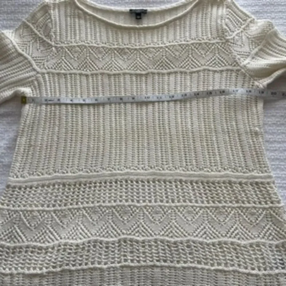 PL Talbots Cream Crochet Style Short-Sleeve Sweater